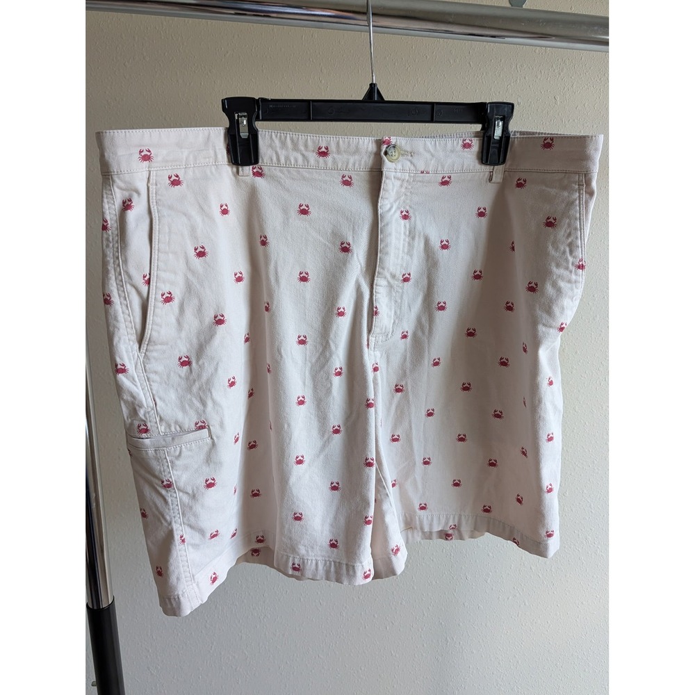 Tackle & Tides Mens Beige Red Crab Embroidered Chino Shorts Size 40 Coastal